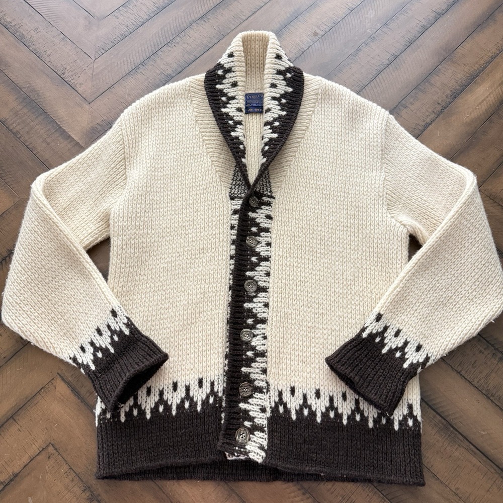 VTG 80S PENDLETON SHETLAND WOOL SHAWL COLLAR CARDIGAN USA MADE - Picture 1 of 11